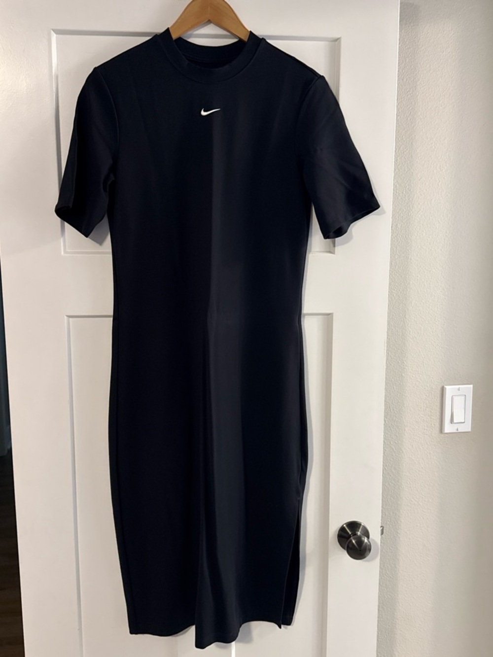 Nike Black Short-Sleeve Midi Dress with Swoosh